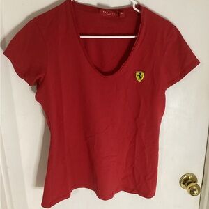 Ferrari Women's Red V-Neck Top Size XL